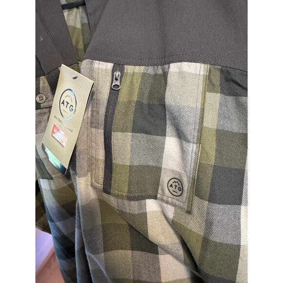 NWT Wrangler ATG Flannel Button-Up Shirt Green & Navy Plaid Size Large – Outdoor - Picture 6 of 7